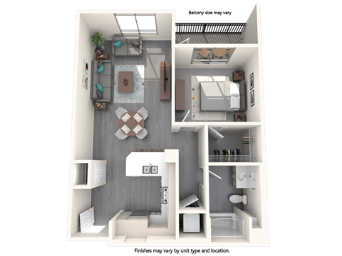 Floor plan for 1 bed, 1 bath, 786 sqft